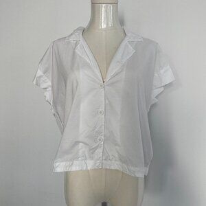 Cropped White Short Sleeve Button Down 100% Pima Cotton